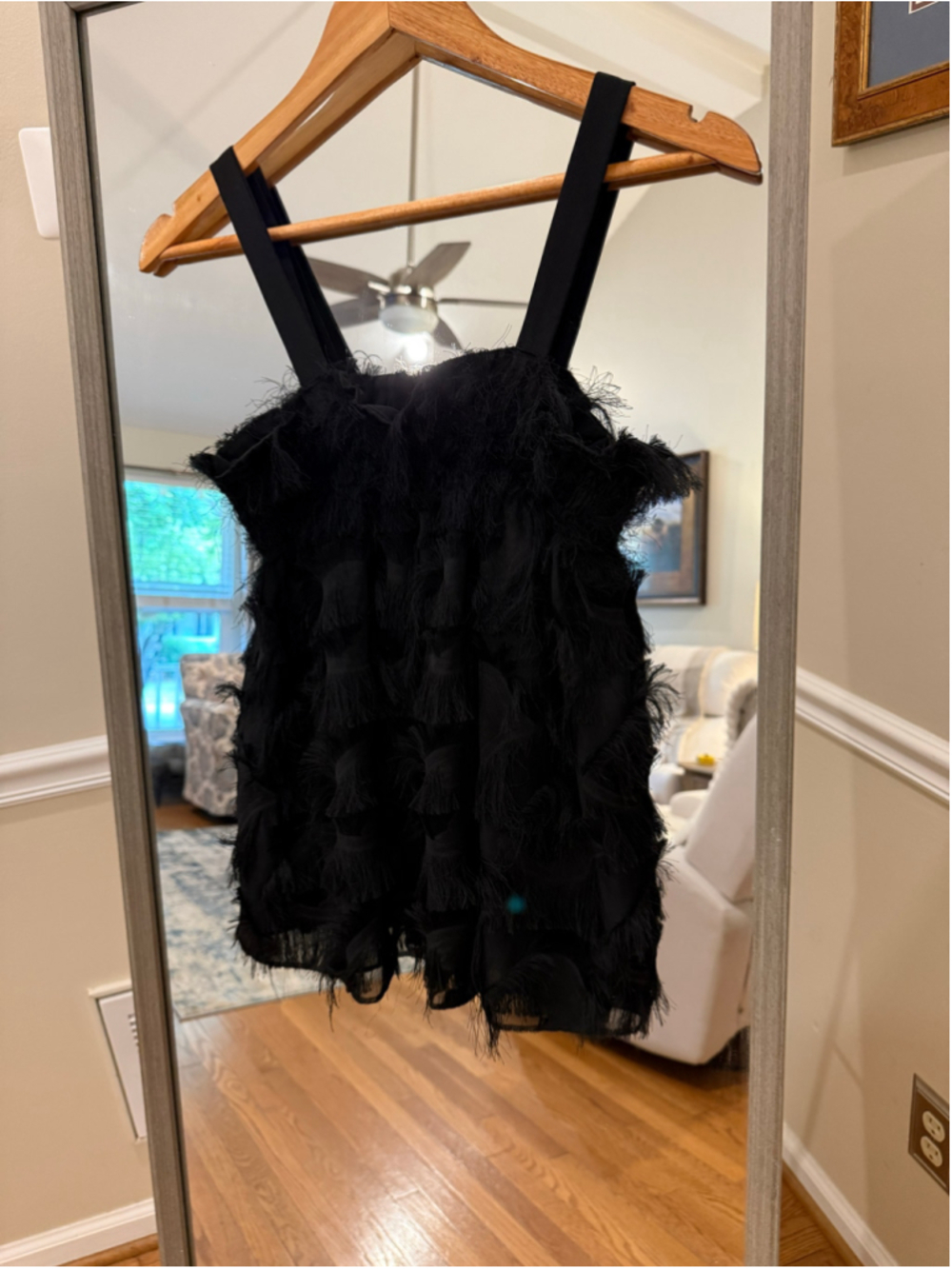 Women's Waverly Grey Black Fringe Tank Top S